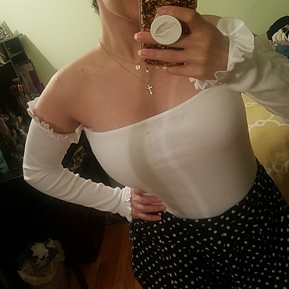 White bardot Jersey rib frill sleeve thong - Picture 6 of 6